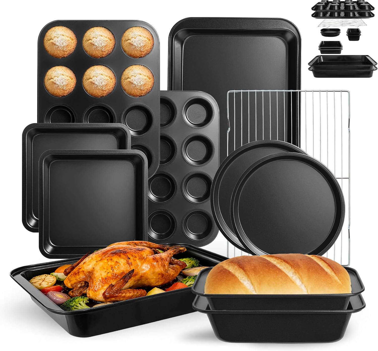 11 Piece Non Stick Baking Pan Set in Carbon Steel