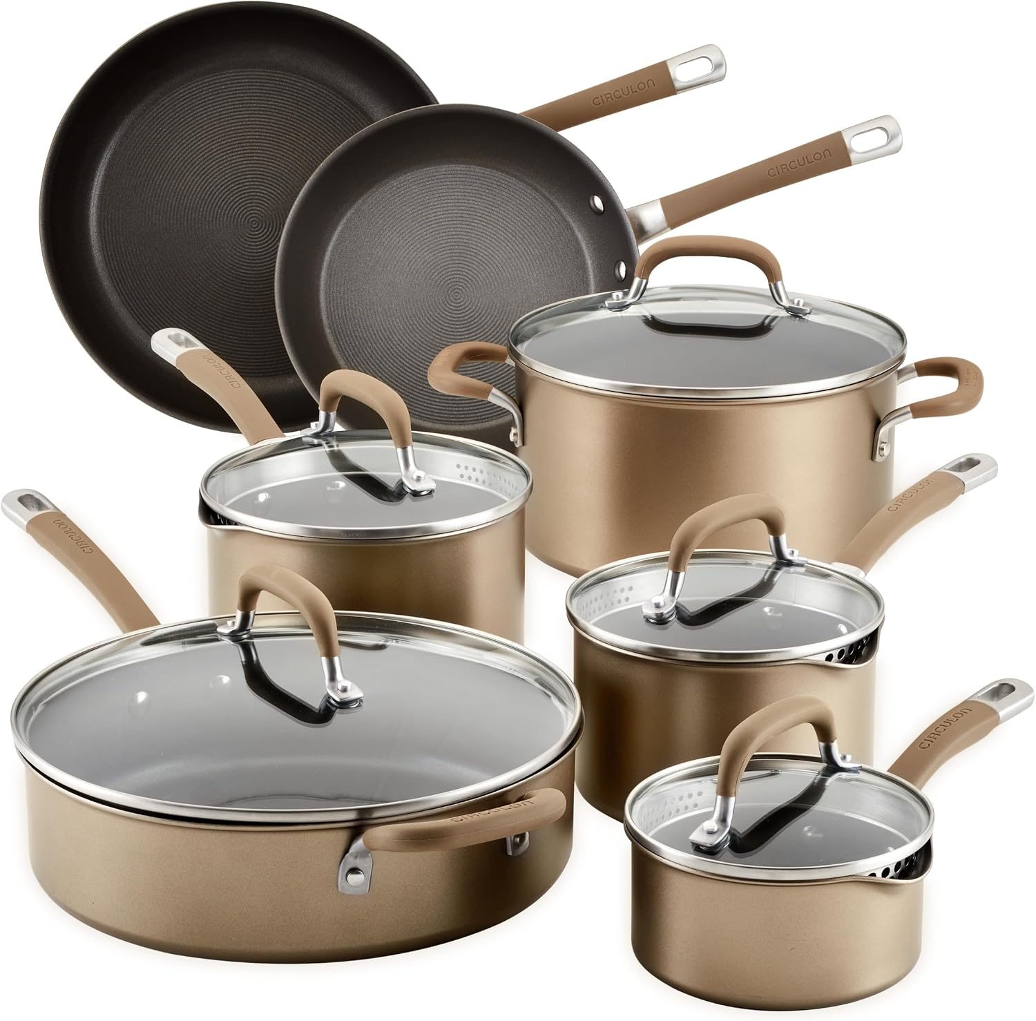 12 Piece Induction Cookware Set, Hard Anodised, Bronze
