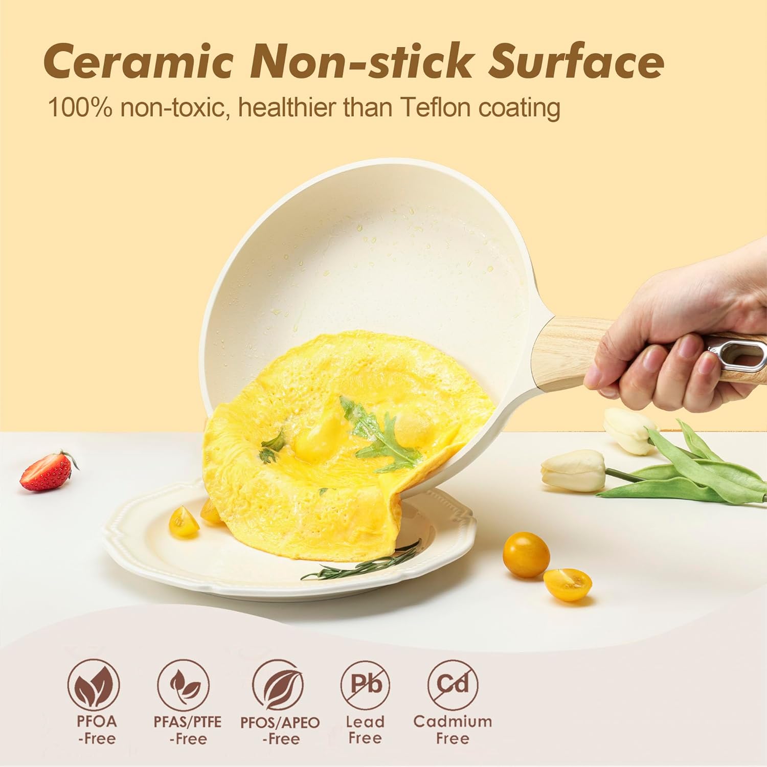 14 Piece Ceramic Non Stick Cookware Set, Induction Compatible
