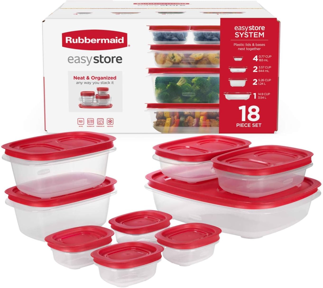 18 Piece Large Plastic Food Storage Container Set with Lids