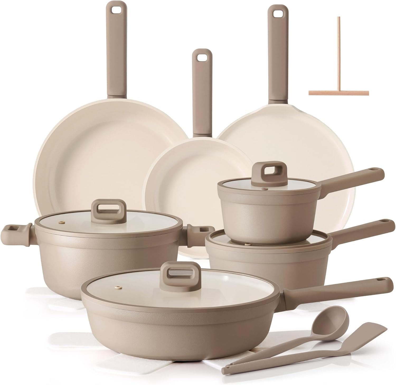 20 Piece Ceramic Non Stick Cookware Set, Taupe