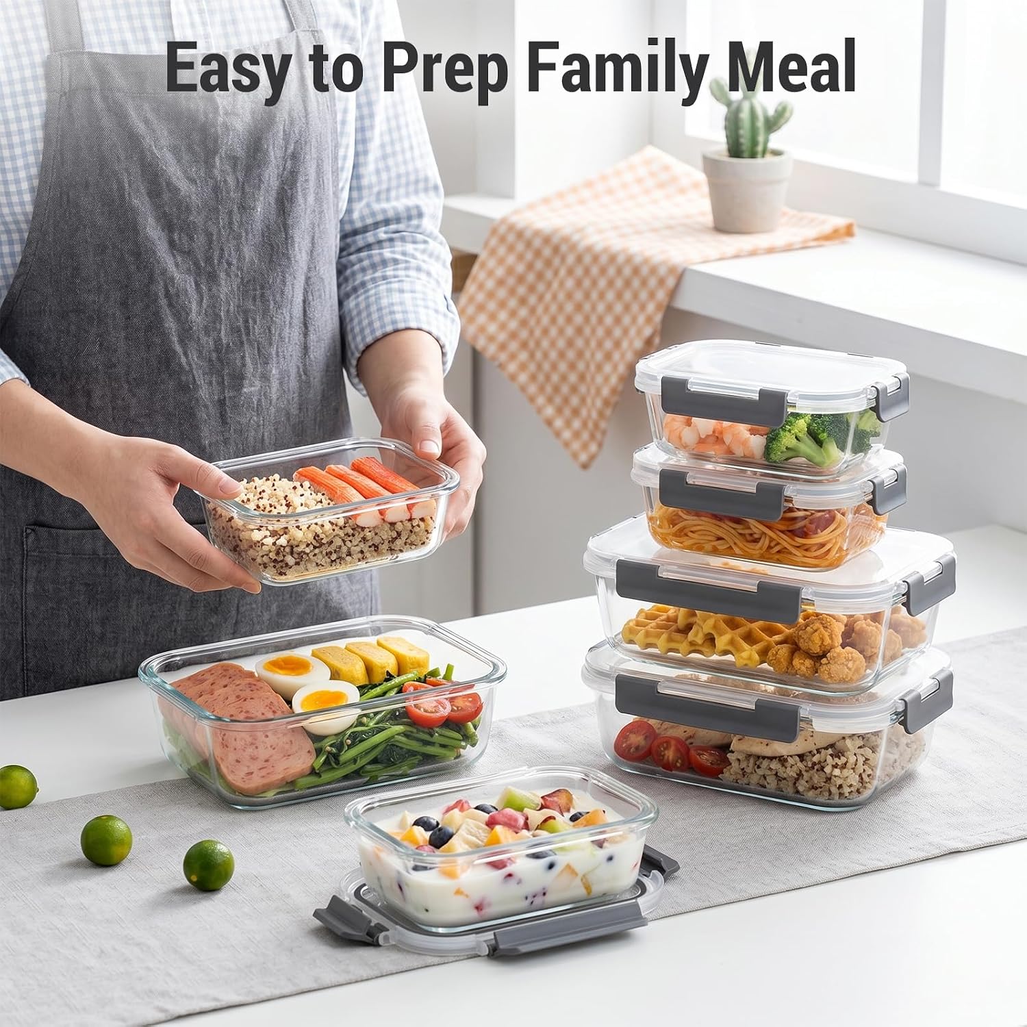 20 Piece Glass Food Storage Set, 36 oz and 12 oz, Grey