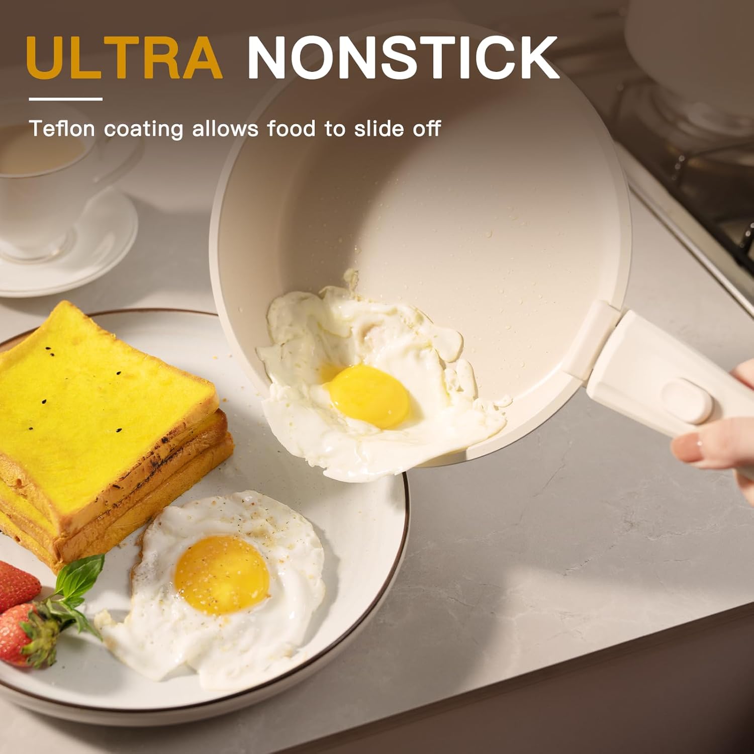 21 Piece Ceramic Cookware Set with Detachable Handle