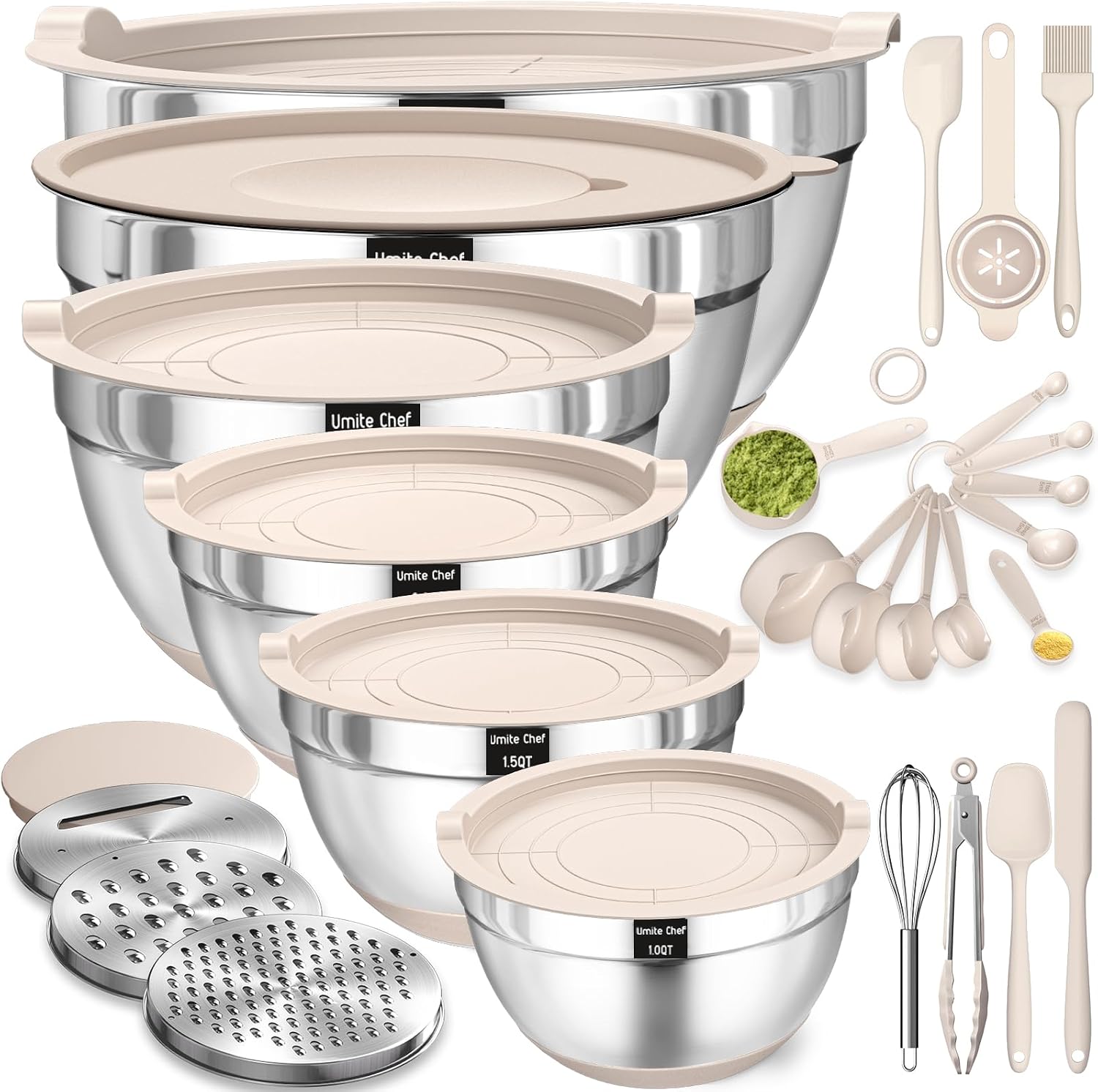 26 Piece Stainless Steel Mixing Bowl Set with Airtight Lids and Grater