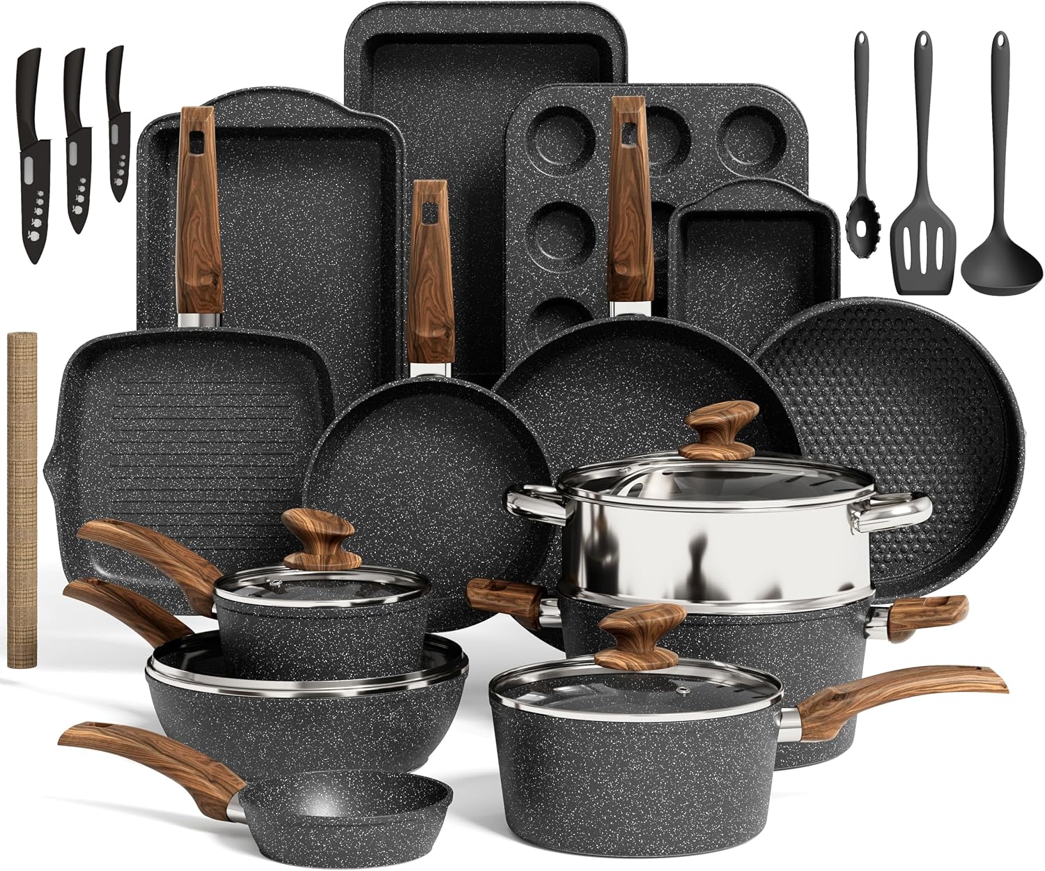 30 Piece Induction Cookware and Bakeware Set, Non Stick