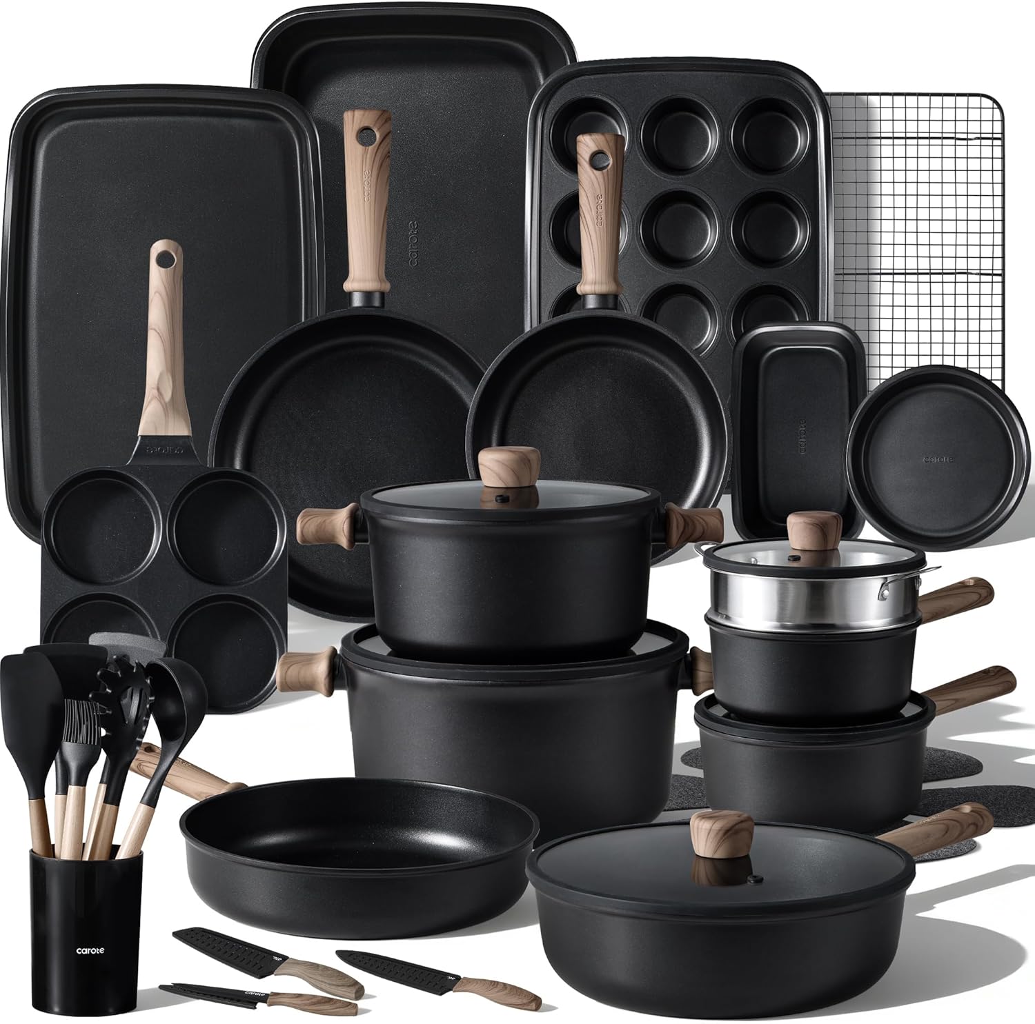 44 Piece Non Stick Cookware Set with Bakeware, Induction