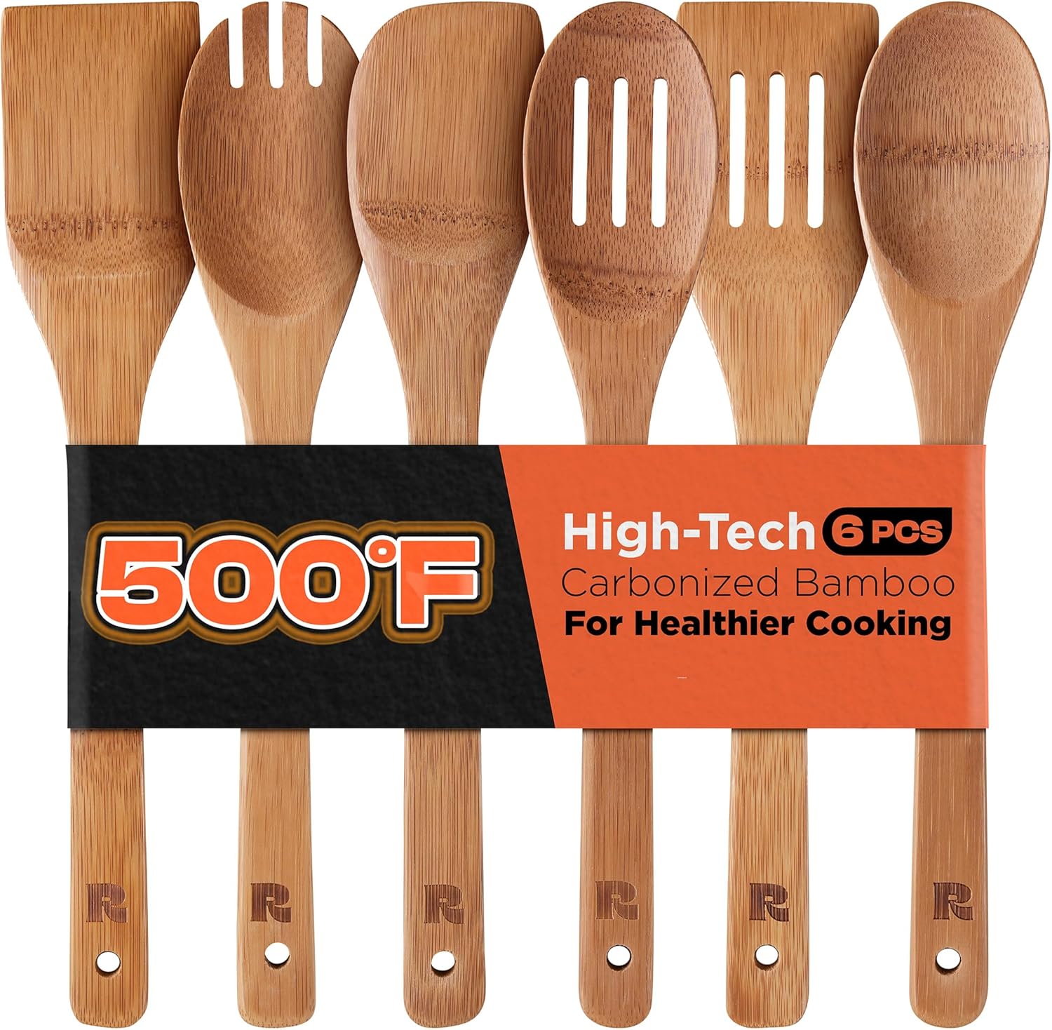 6 Piece Dark Bamboo Wooden Cooking Utensil Set