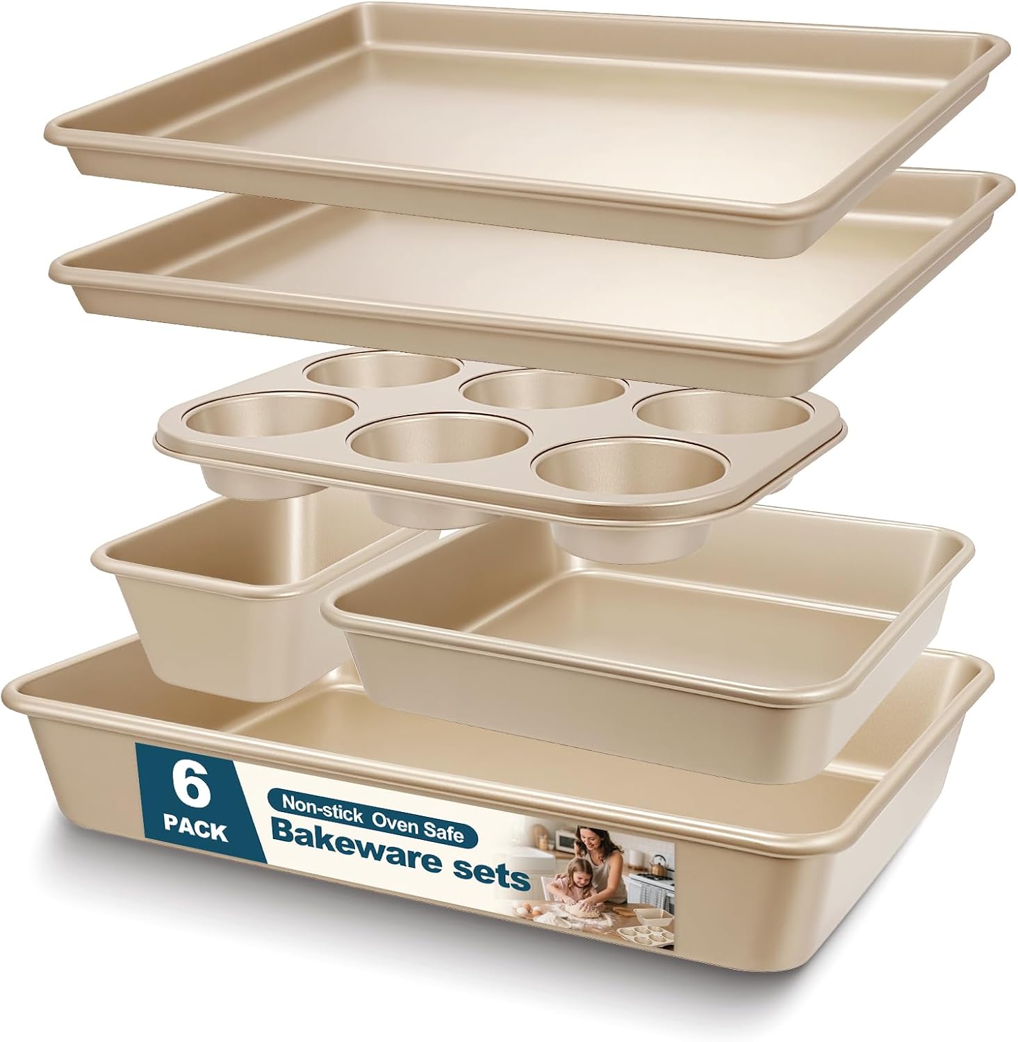 6 Piece Non Stick Stackable Baking Pan Set