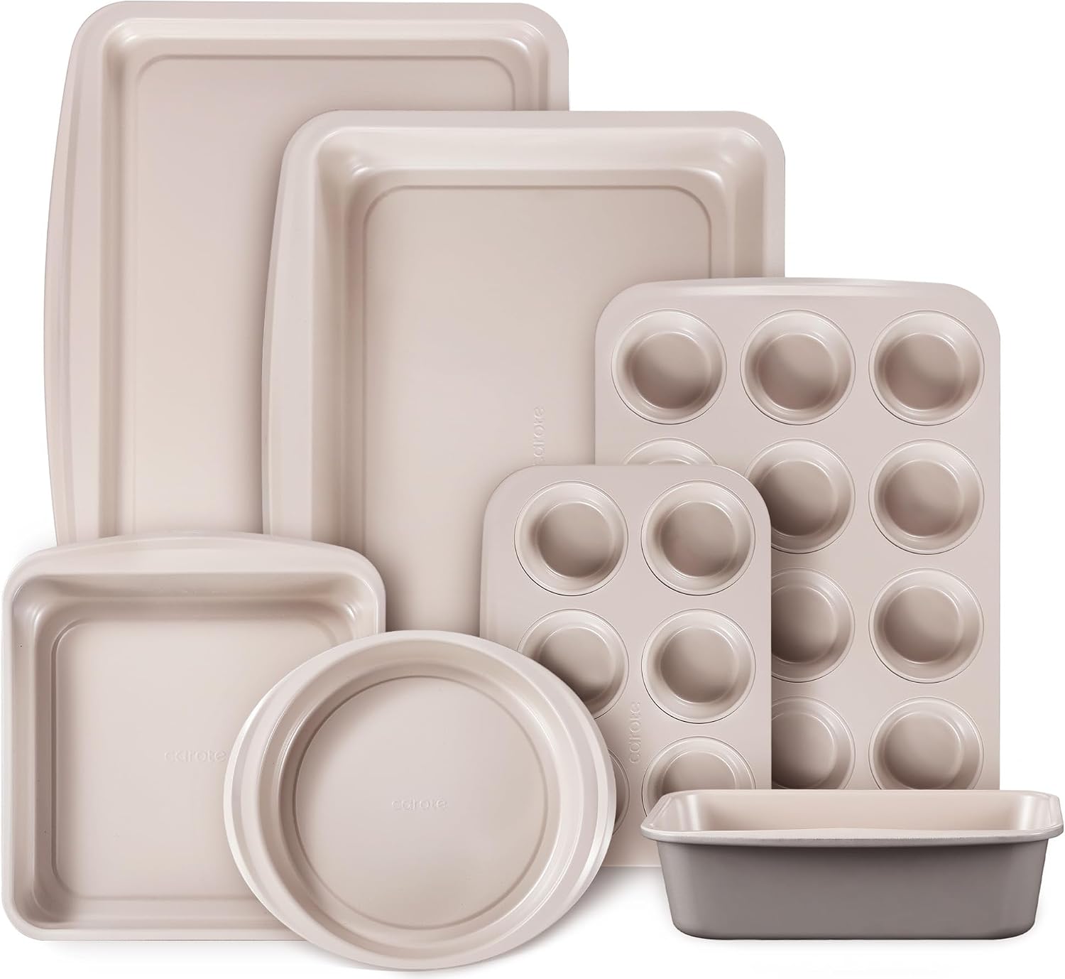 7 Piece Non Stick Baking Pan Set, Grey and Khaki