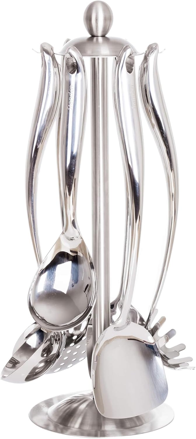 7 Piece Stainless Steel Cooking Utensil Set with Holder