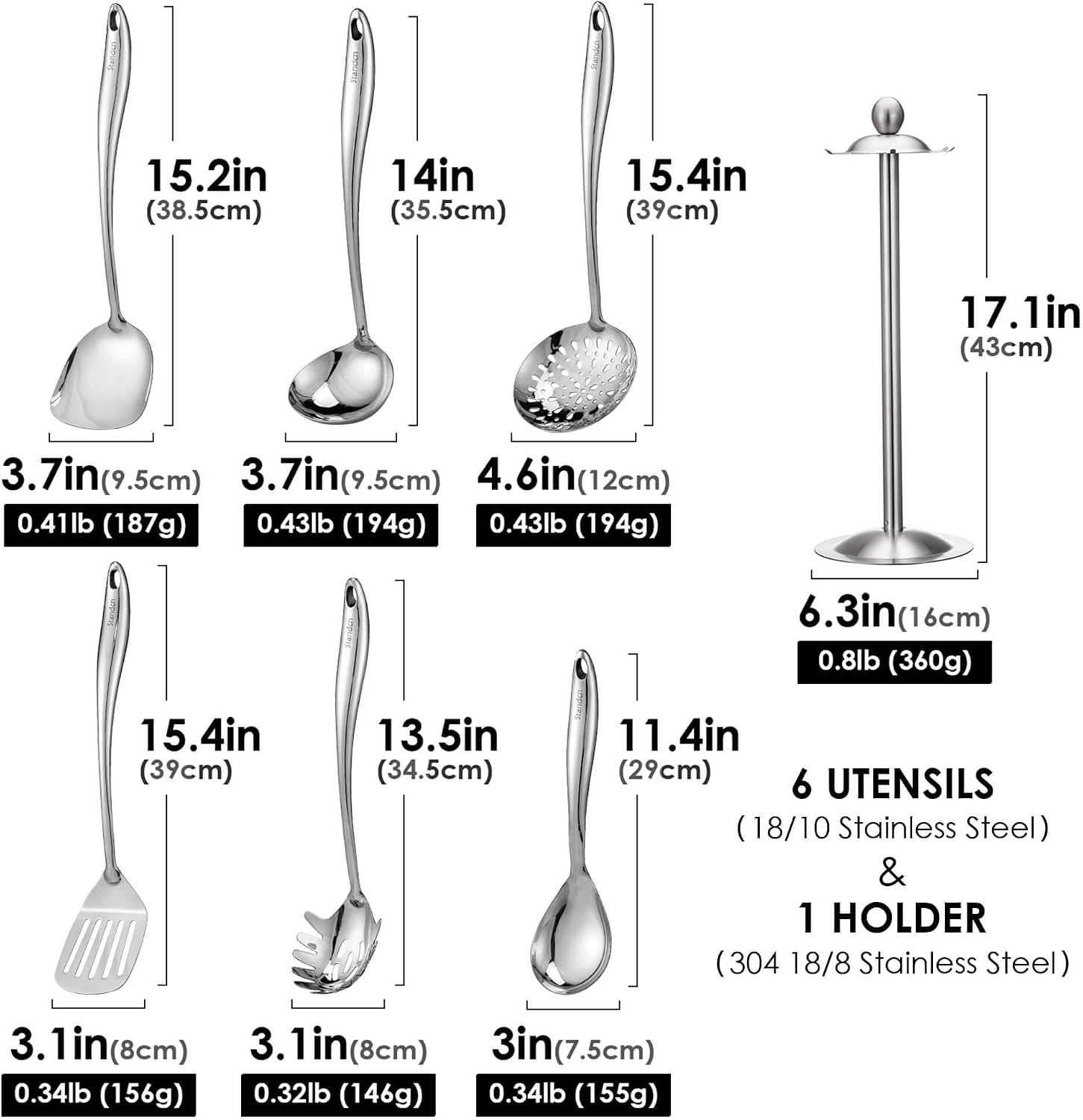 7 Piece Stainless Steel Cooking Utensil Set with Holder