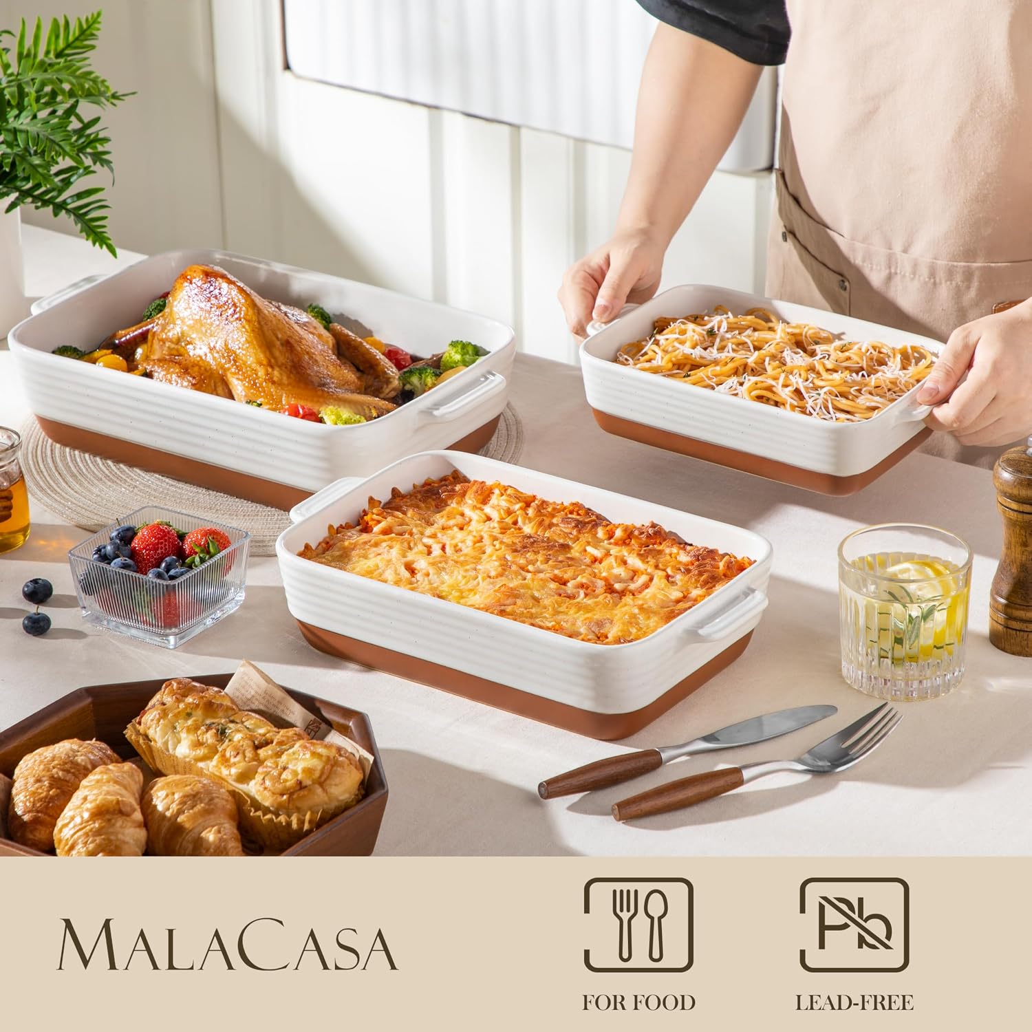 Set of 3 Ceramic Casserole Baking Dishes for the Oven