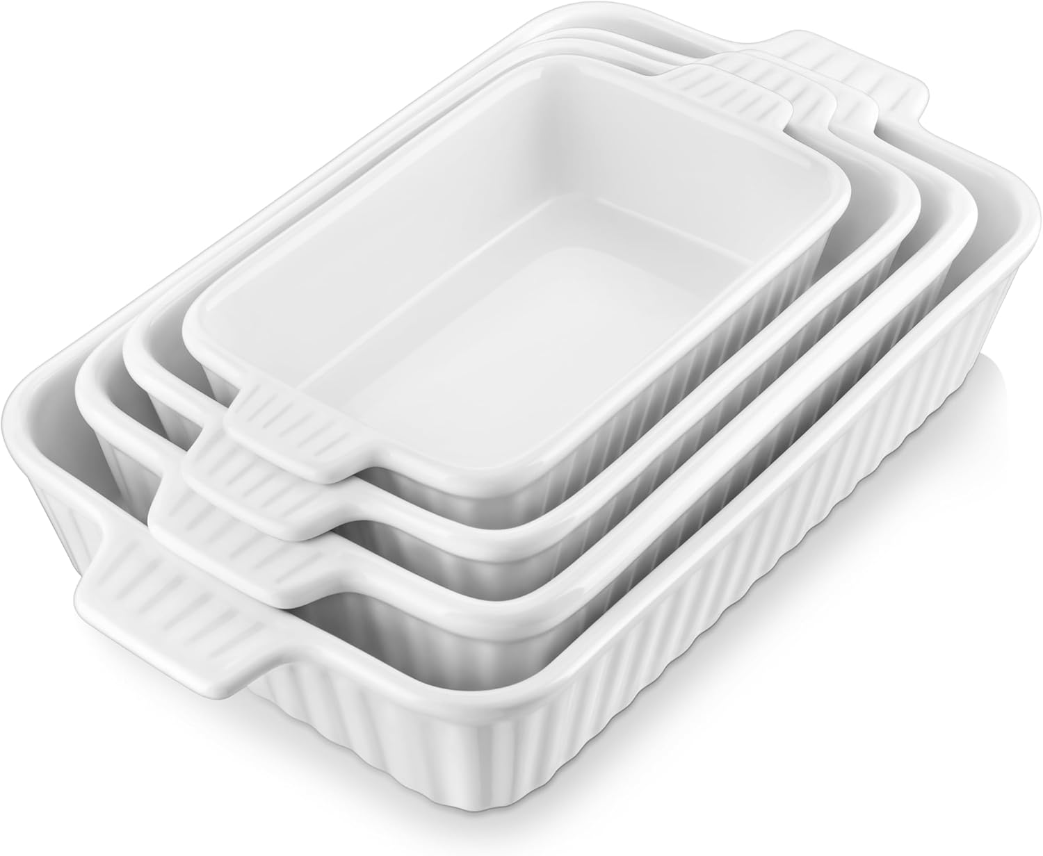 Set of 4 Ceramic Casserole Baking Dishes, White