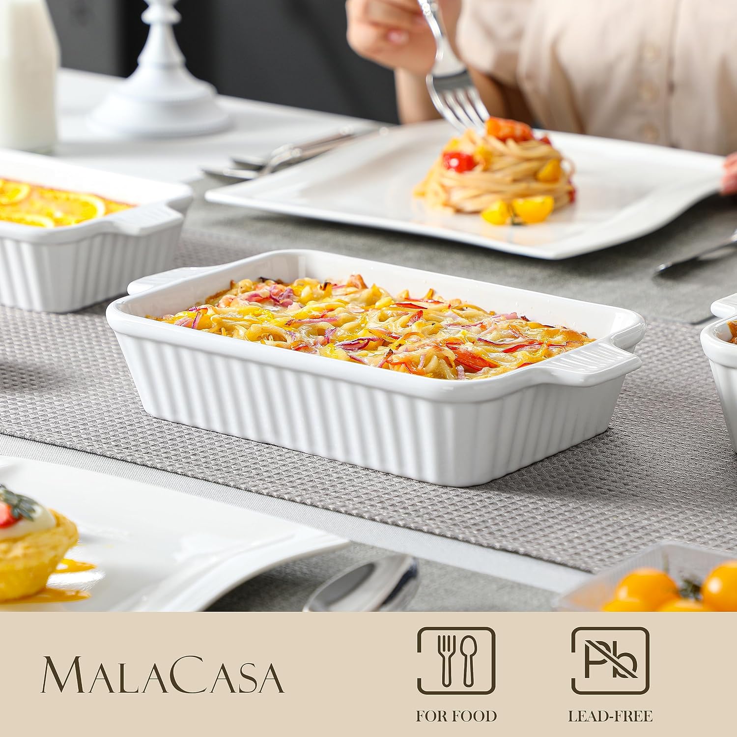 Set of 4 Ceramic Casserole Baking Dishes, White